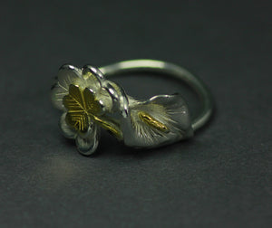 Rebirth of a Nation Lily Ring detailing from the side, handcrafted Irish Jewellery.