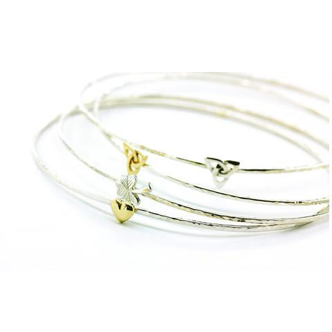 Beaten Stacking Bangles + 9ct Gold Symbol Options stacked together