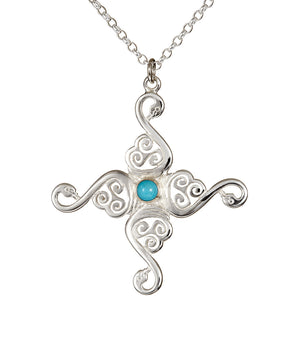 Swan Cross Pendant. Sterling Silver with turquoise gemstone detail.