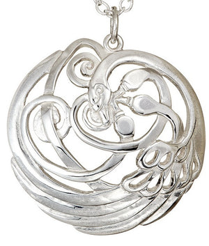 Sterling Sliver Swan Pendant, Spirals and Irish Celtic inspired necklace detailing. 