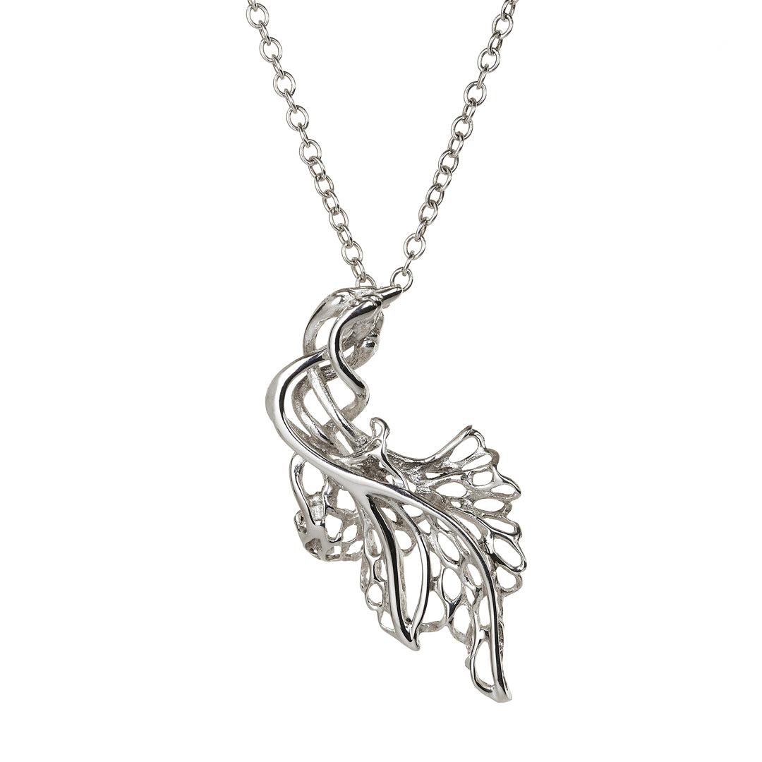 Swan Necklace/ Feather Pendant detailing. Sterling Silver handmade Jewellery. 