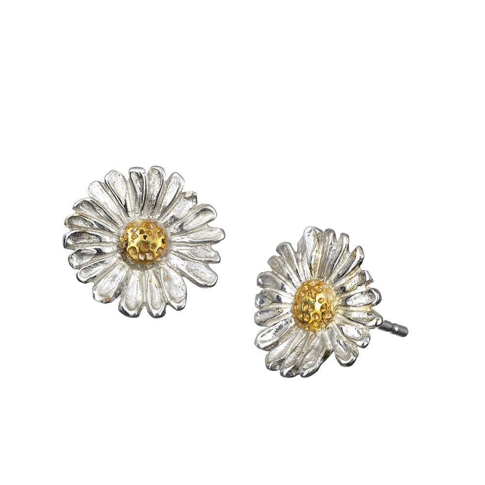 Irish Daisy Stud Earrings handcrafted from Sterling Silver with 14ct gold centres, by Elena Brennan Jewellery