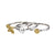 Three stacking rings, one with a gold butterfly, one with a silver heart and one with a gold flower.