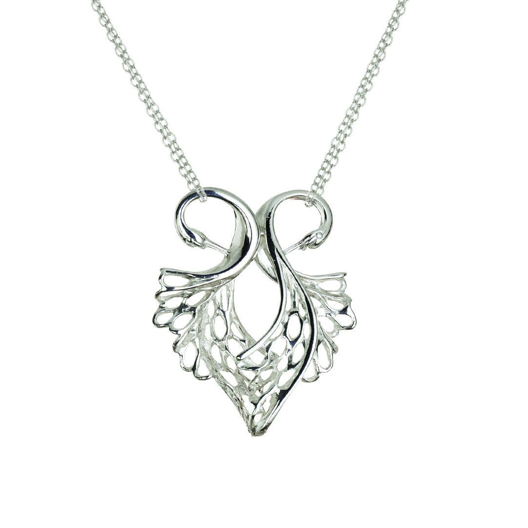 Children of Lir Heart Shaped Swan Pendant. Jewellery made from Sterling Silver.